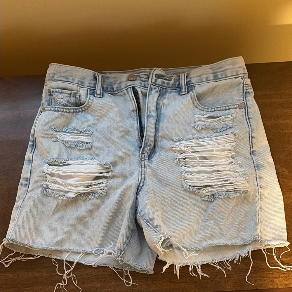 Distressed Light Blue Denim Shorts